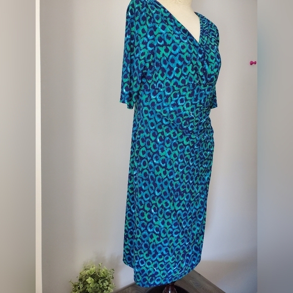 Ralph Lauren size 14 blue and green faux wrap dress 👗 - Picture 2 of 10